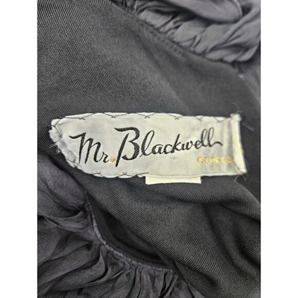 VTG Mr Blackwell Custom Black Dress Womens XS/S Ruffle Trim Surplice Skirt - Picture 8 of 10